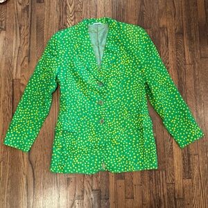 Missoni Vintage Linen Colorful Green and Yellow Blazer with Polka Dots Size 8